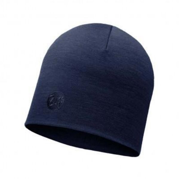 Buff tjockt merinoull vanligt hatt Denim Blue