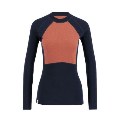 Ulvang Peak map crew baselayer womens - Navy Blue/Mineral Red