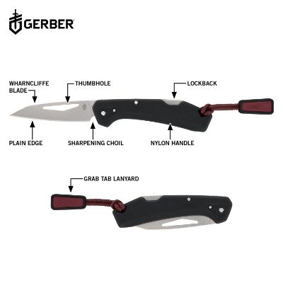 Gerber LST MINI 4L  - Drop Point -  Plain Edge - Black/Satin Wash